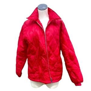 Vintage Swingster Quilted Jacket Red Pockets Zippered Lightweight Size Large